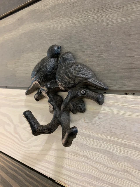 Antique Cast Iron Wall Hooks Two Brown Birds Coat Hat Towel Hangings Vintage 6