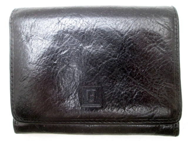 Portefeuille Porte-monnaie Paquetage Cuir Vintage - Authentique, Occasion, Noir