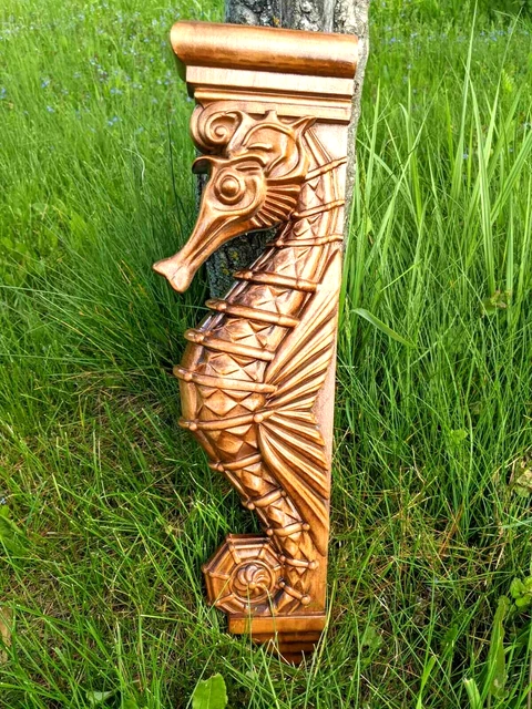 Estante de madera para caballito de mar soporte tallado chimenea soporte de gabinete envolvente Estante de madera para caballito de mar soporte tallado chimenea soporte de gabinete envolvente