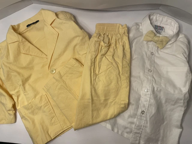 Vintage Late 80s Boys 3T Yellow Suit With Shirt And Pants.  Jordache