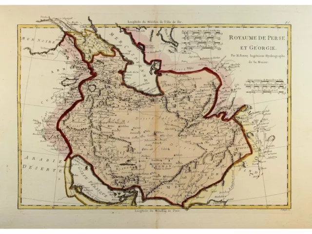 Mapa de Persia Royaume de Perse et Georgie mapa antiguo Bonne 1771