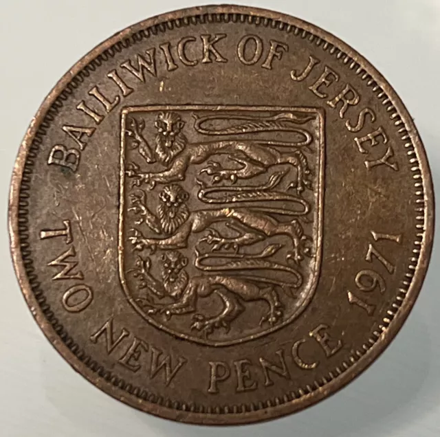 1971 Bailiwick of Jersey 2p Two New Pence Coin - Coat of Arms Shield