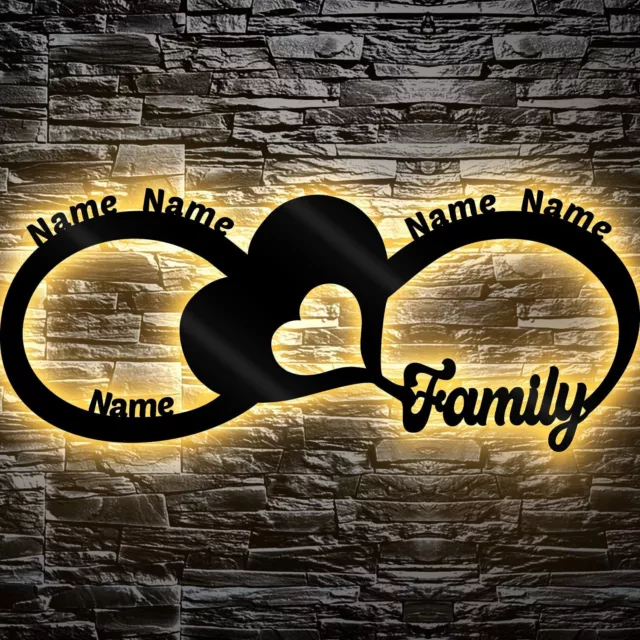 Led Familie 3D Herz Unendlichkeitszeichen bis 5 Namen Geschenke Deko Love Family