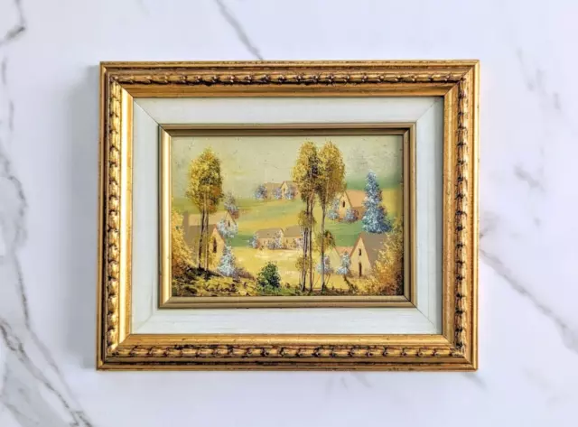 Vintage Framed & Signed Landscape Oil Painting, 11x9, French Countryside