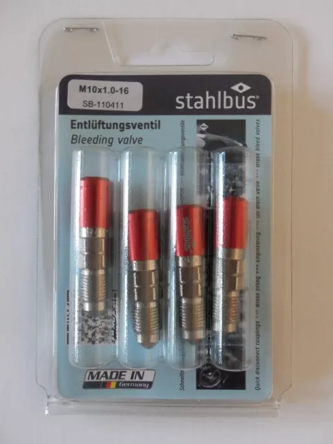 31,20€/stck Stahlbus 4er Set Entlüfterventil M10 x 1,0 x 16 / Alu Kappen rot