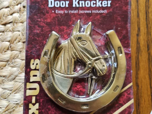 Vintage 4” Solid Brass Horse Head Horseshoe Door Knocker Unused