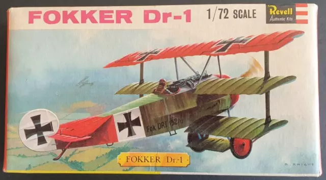 Vintage 1966 Revell 1/72 Scale Fokker Dr-1 - Complete In Box No H-352 - Used