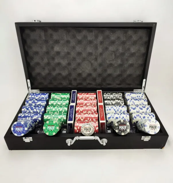 WSOP Professional 500 11.5 gram Poker Chip Set Wood Case Black 2065BW