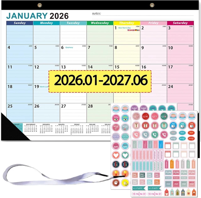 2026-2027 WALL DESK Calendar 18 Months Academic Year Jauary 2026 to ...