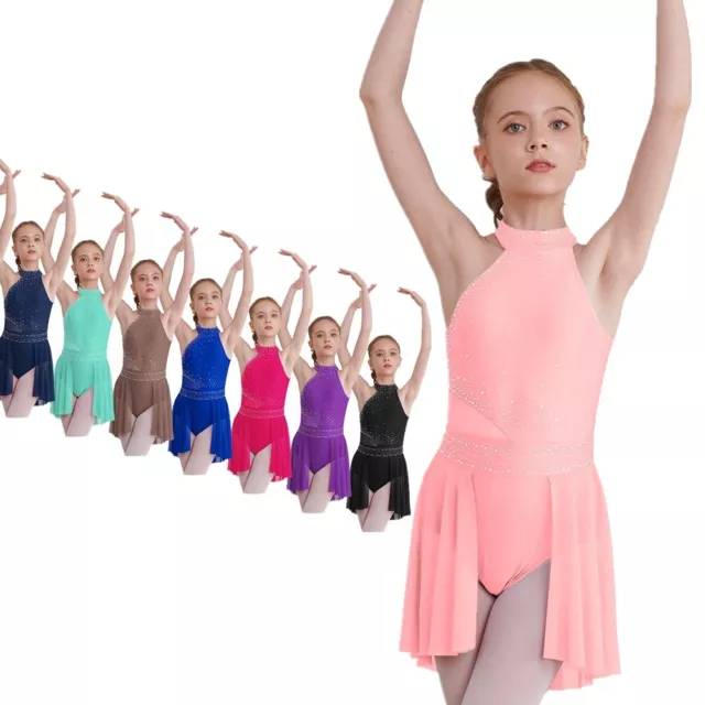 Kids Girls Dancewear Glittery Leotard Dress Sleeveless Lyrical Dance Dresses 2