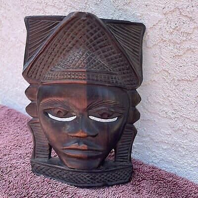 Vintage Wood Hand Carved African Tribal Mask Art  Collectible RARE