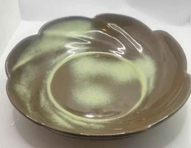 Frankoma Pottery Serving Bowl #218 Prairie Green Scalloped 10.75"  Swirl Vtg