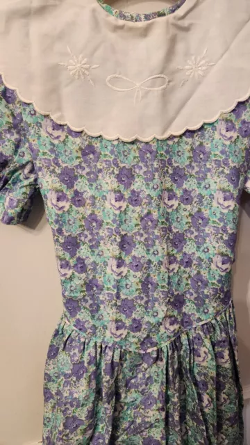 Vtg Rainbow Creek girls size 12 aqua/purple floral dress collar 2