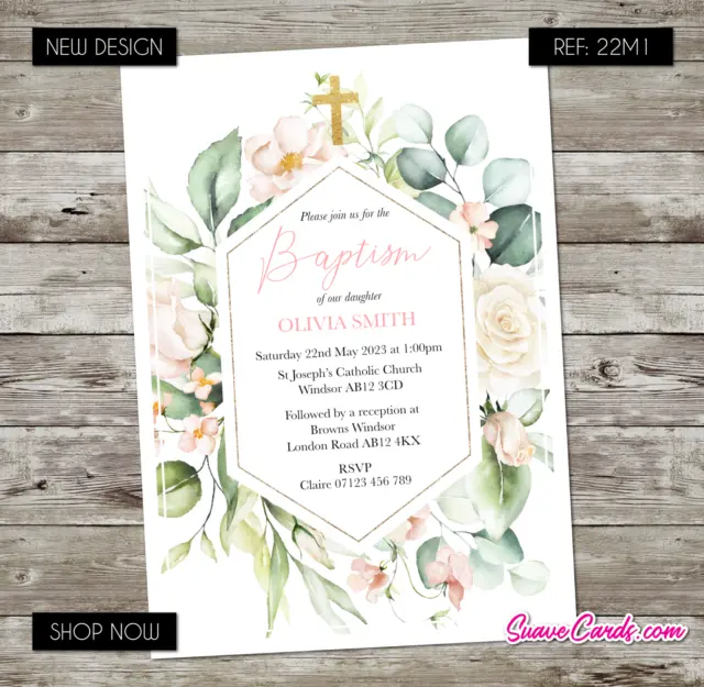 Floral Christening Baptism Invitations Holy Communion Confirmation Invites Girl