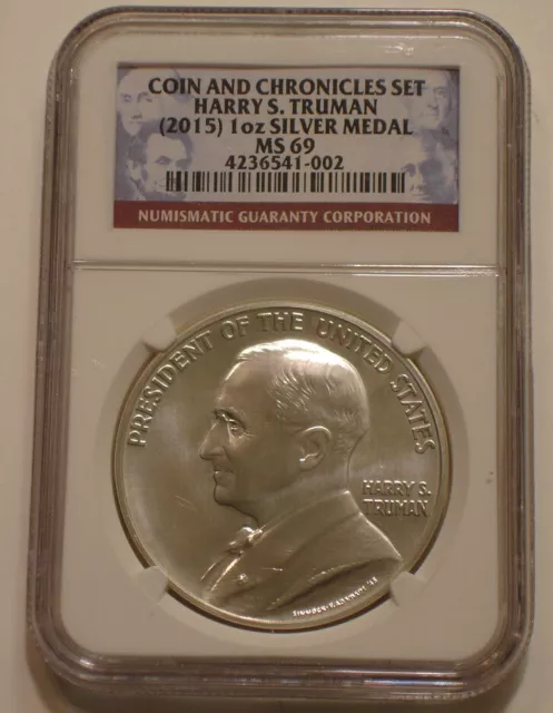 2015 HARRY TRUMAN Coin & Chronicles 1 oz SILVER Medal  NGC MS 69