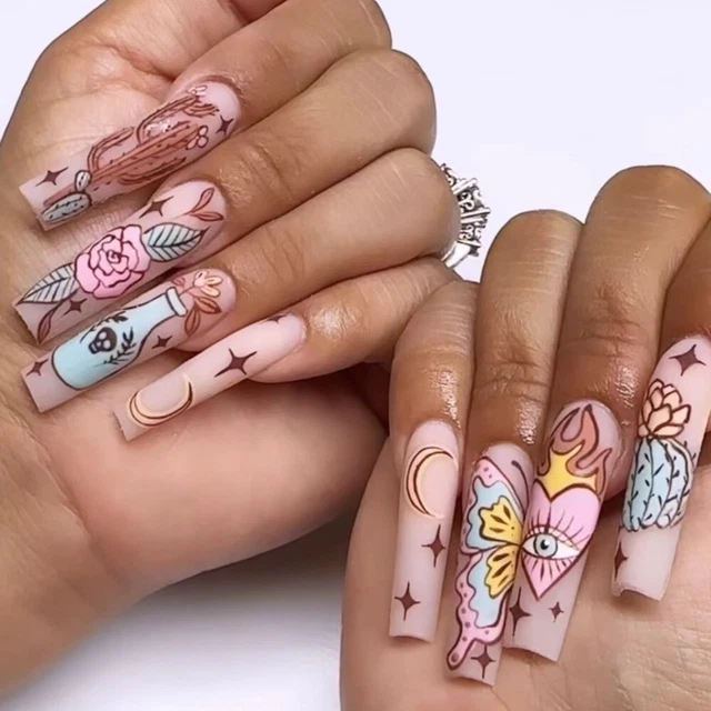 Square Head French Fake Nails Long Length Press on Nails  Women