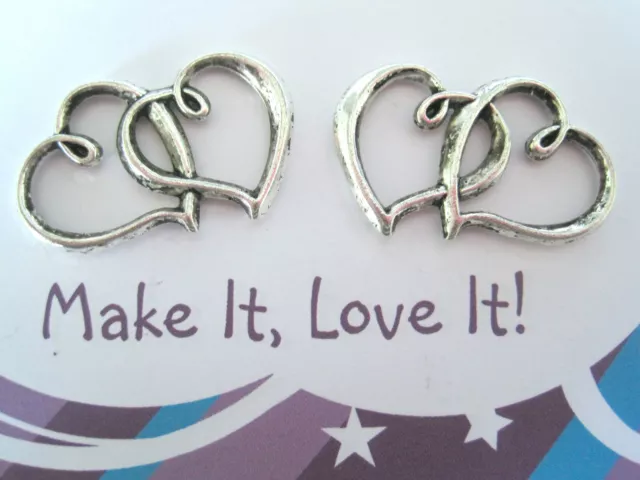 2 x INTERTWINED LOVE HEARTS Tibetan SILVER CONNECTORS JOINER 32mm x 20mm LINKS