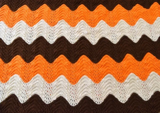 VINTAGE HAND KNIT GRANNY AFGHAN  LG THROW TWIN TOPPER FALL COLORS 48x60  EUC