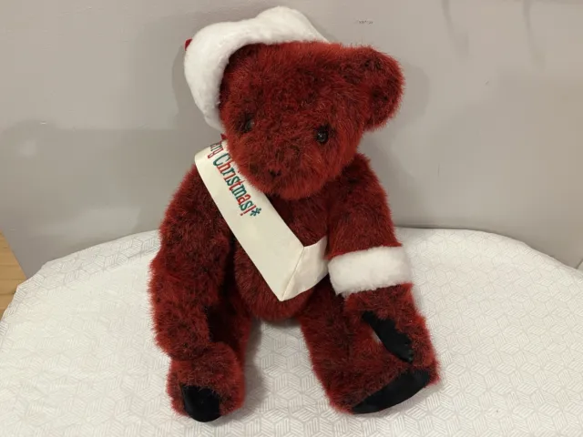 Authentic Vermont  Christmas Teddy Bear - Merry  Christmas - Red/black Excellent