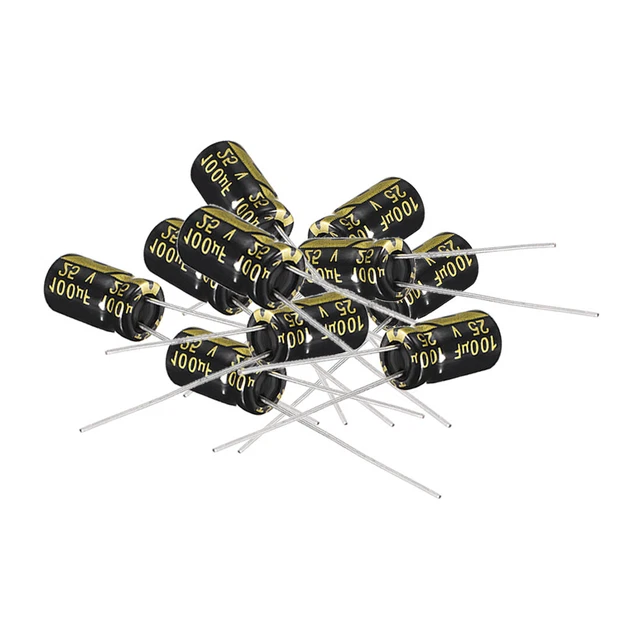 10pcs Radial Condensateur électrolytique 100uF 25V 105°C Vie 2000H 6x12mm Noir
