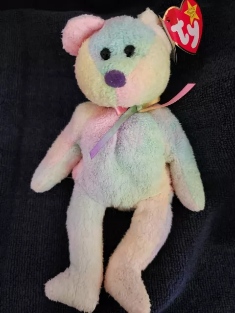 RARE TY Beanie Baby GROOVY The Ty-Dyed Bear - Mint ( retired errors )