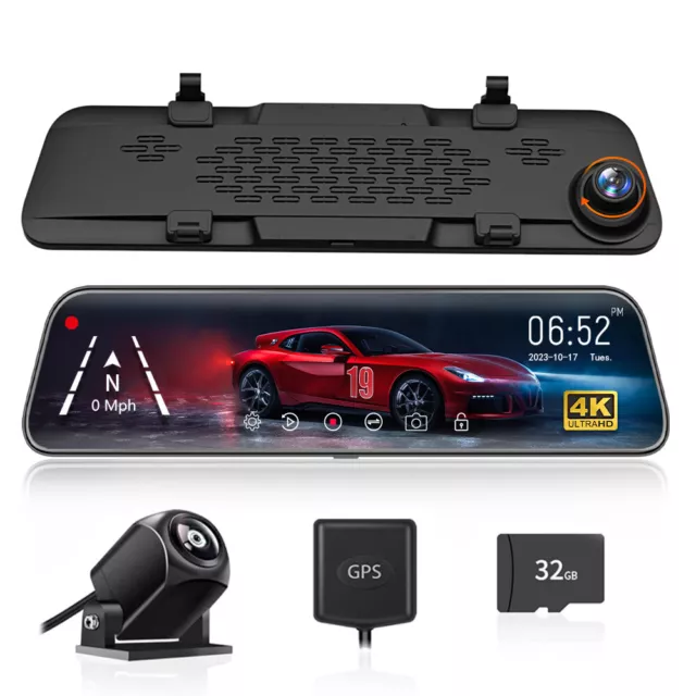 WOLFBOX 12" 4K+1080P Spiegel Dashcam mit Rückfahrkamera Vorne und Hinten Dashcam