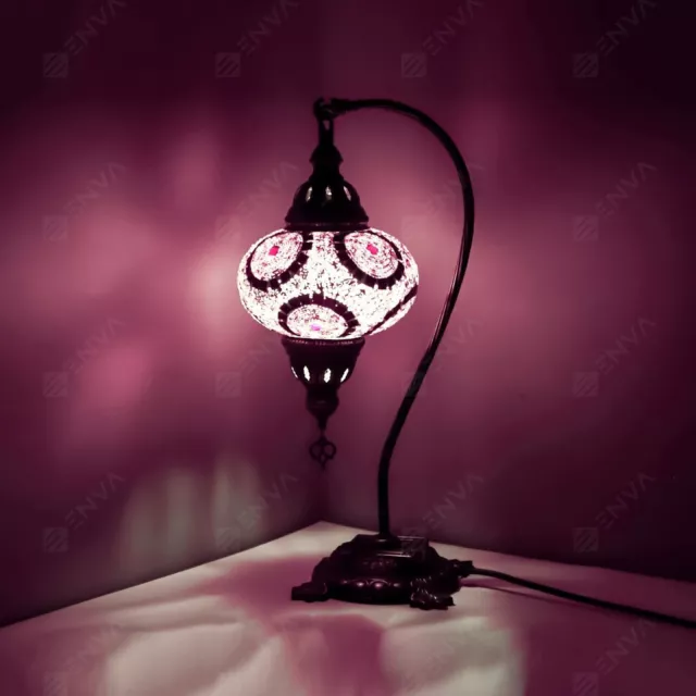 Lampada tavolo a collo di cigno a mosaico Tiffany fatta a mano turca marocchina