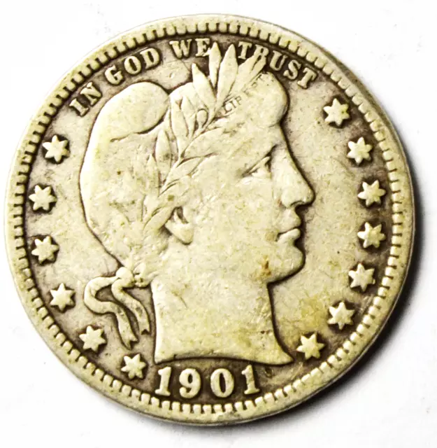 1901 25c Barber Silver Quarter Dollar Twenty Five Cents Philadelphia