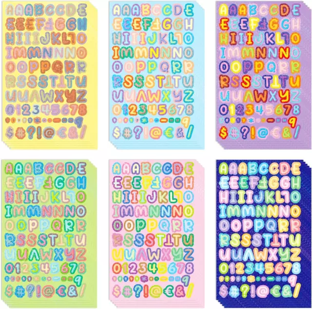 30 Sheets Colorful Alphabet Number Stickers, 2490 Pcs Self- Vinyl Letters Sticke