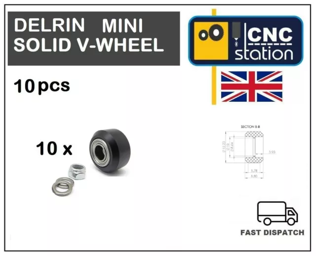 Mini Delrin Solid V Wheel C-beam V-Slot Extrusion Profile Rail 3D Printer CNC UK 2