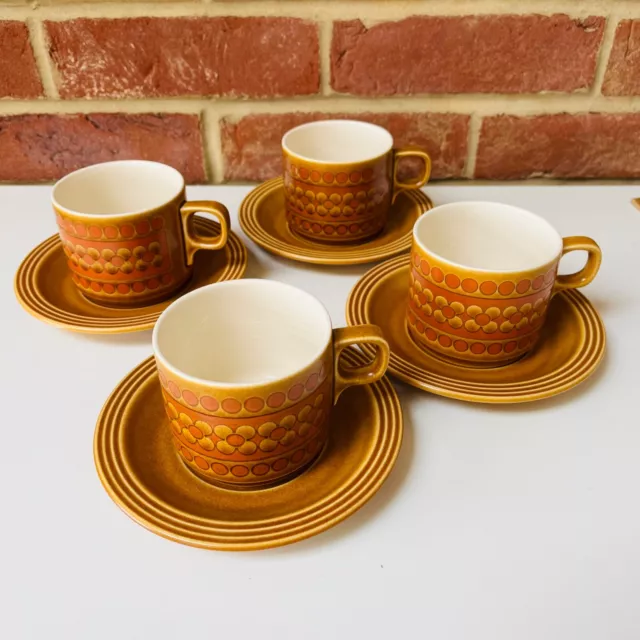 Vintage Hornsea Pottery Saffron Cups and Saucers x 4. 200ml 1970s