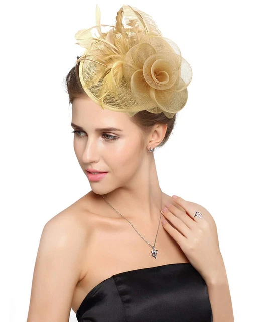 Sinamay Fascinator Pillbox Hats for Women Feather Flower Church Derby Headband