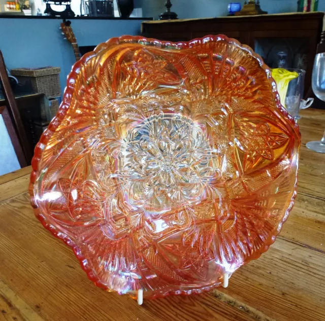 Vintage Iridescent Carnival Glass Marigold wavy edge bowl 9" dia
