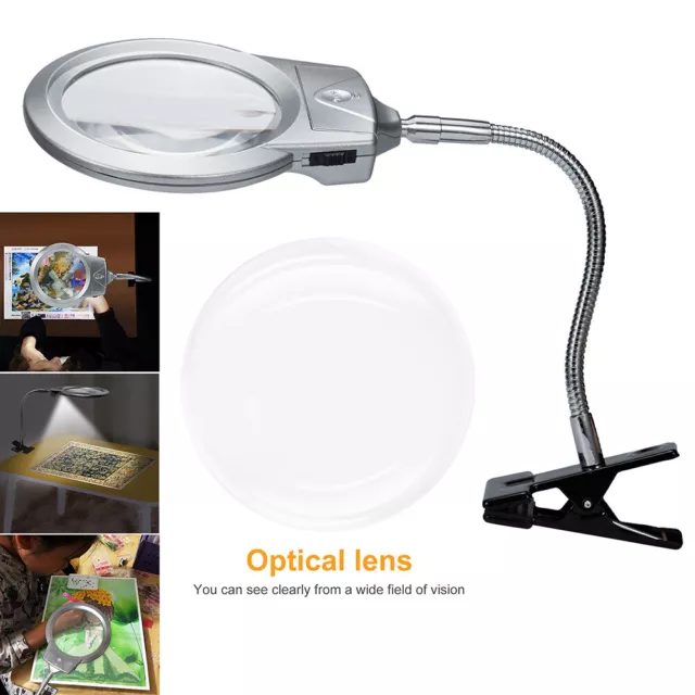 Magnifier LED Lamp Magnifying Glass Desk Table Light Reading Lamp With Clamp New