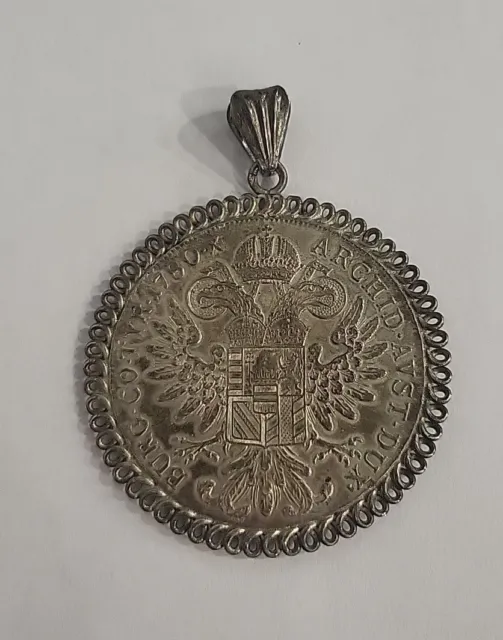 1780 Maria Theresia Restrike Thaler Silver Coin Pendant