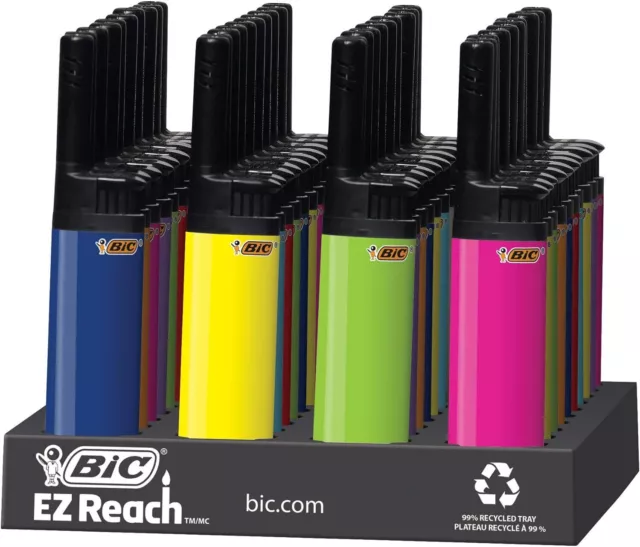 BIC EZ Reach Lighter, Assorted Colors, 40-Count Tray (Colors Will Vary), Grea...