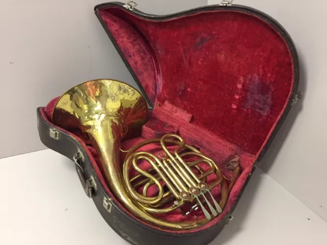 Vintage CG Conn LTD USA Single French Horn W/ Case