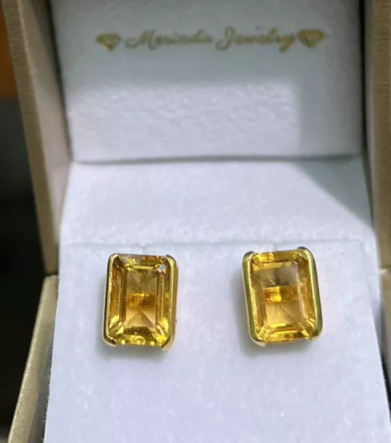14K SOLID GOLD Solitaire/ One Stone Stud Earrings Natural Citrine 3.74 ...