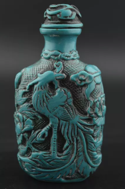 Decorated Wonderful Turquoise Carving Noble Phoenix Rare Lucky Snuff Bottle