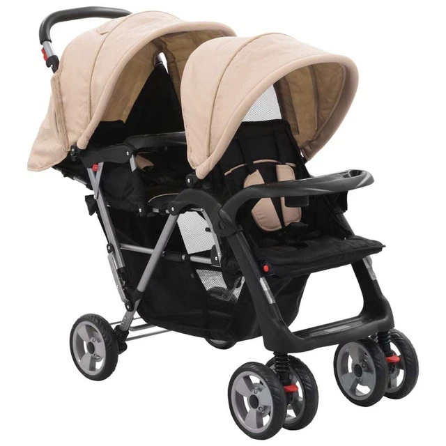 Poussette tandem Taupe et noir Acier