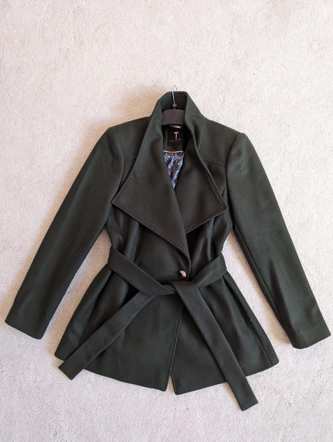 NEW TED BAKER Rytaa Olive Wool Cashmere Blend Short Belted Wrap Coat UK 8 TB 1 235.00 PicClick UK