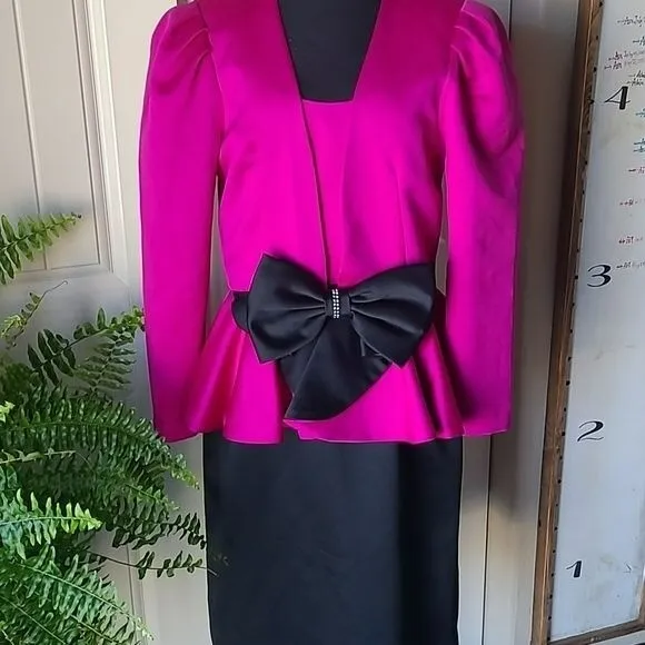 Nancy Bracoloni Vintage 80s Fuschia Satin Dress & Jacket 10