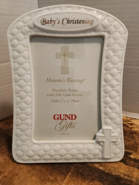 GUND GIFTS Baby's Christening White Porcelain Frame 24k Gold Accents,4x6 Picture