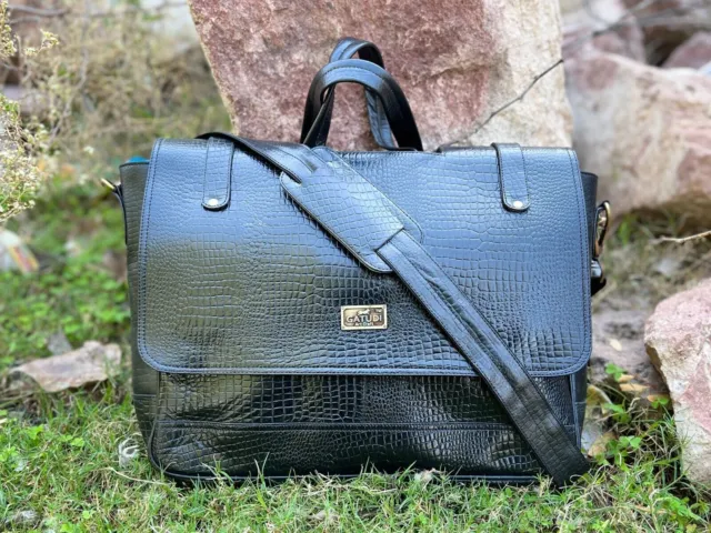 Men Crocodile Genuine Leather Shoulder Briefcase Handbag Laptop Messenger bag
