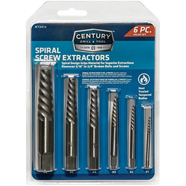 Century Drill & Tool 73414 Spiral Flute Screw Extractor Set, 1 - #6