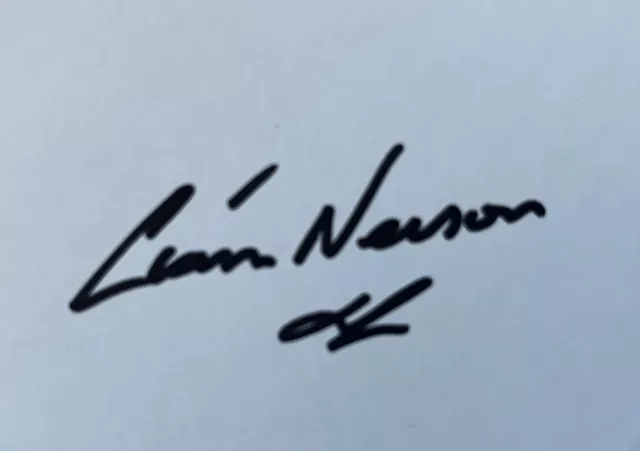 Hand signed white card of LIAM NEESON, STAR WARS, TAKEN, FILM autograph