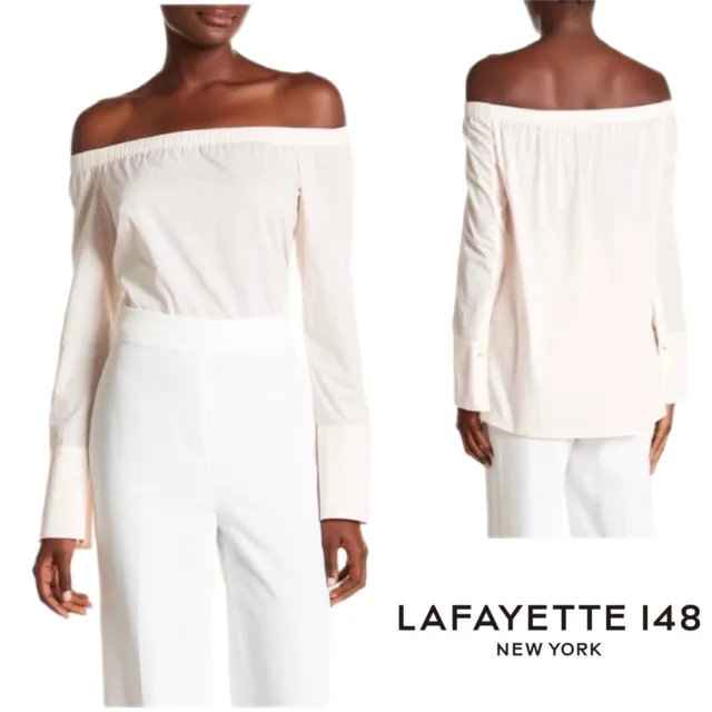 NEW Lafayette 148 New York Sea Amy Off Shoulder Blouse in White Size Small