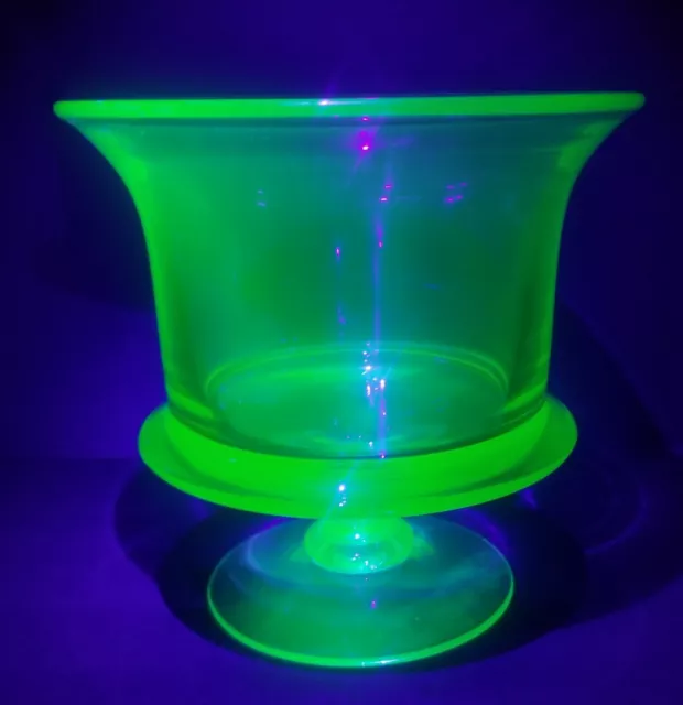 Heavy Uranium Glass Dark Green Footed Urn Planter Vase Jar