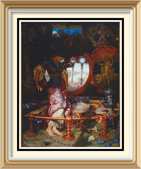 HOLMAN HUNT arte preraffaellita LADY OF SHALOTT stampa tentatrice strega e strega