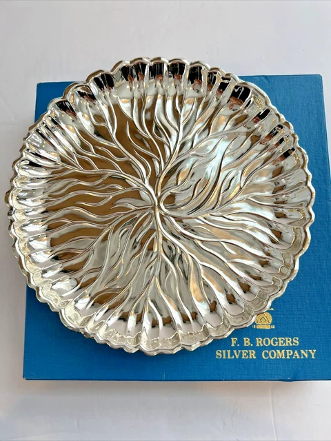 Vtg F B Rogers Silver Co 4 Piece Silver Plated Party Plates w Box Japan 5.75” D